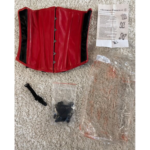 Red & Black PVC Vinyl & Satin Underbust Corset - Picture 12 of 13